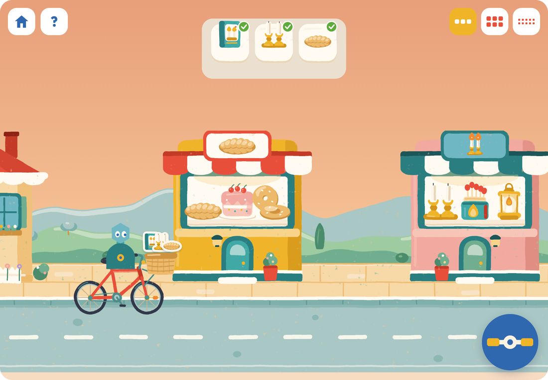 Before Shabbat on a tablet: riding past the bakery at sunset with the basket full and the list ticked off