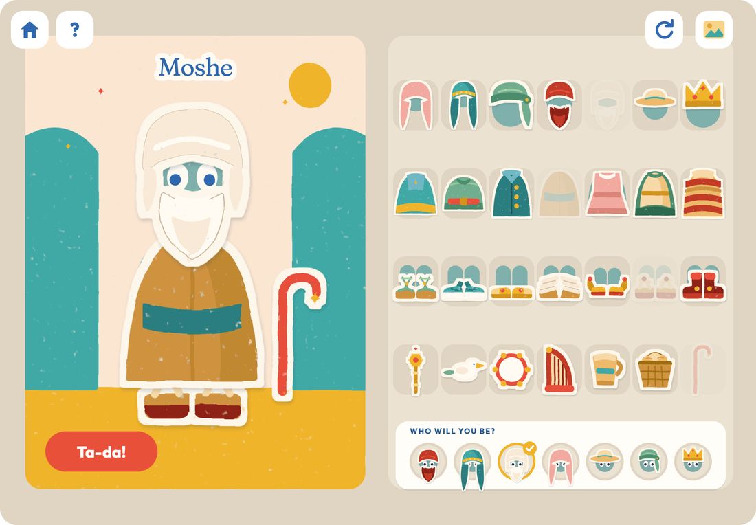 The costume box on a phone: dressed as Moshe, with his staff, at the sea